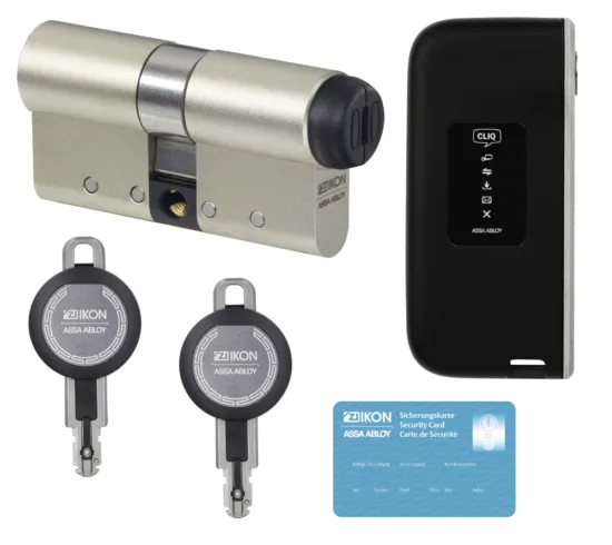 IKON CLIQ Go Starterset M2: Mobiles Programmiergerät und Doppelzylinder mit Staub- und Regenschutzkappe
